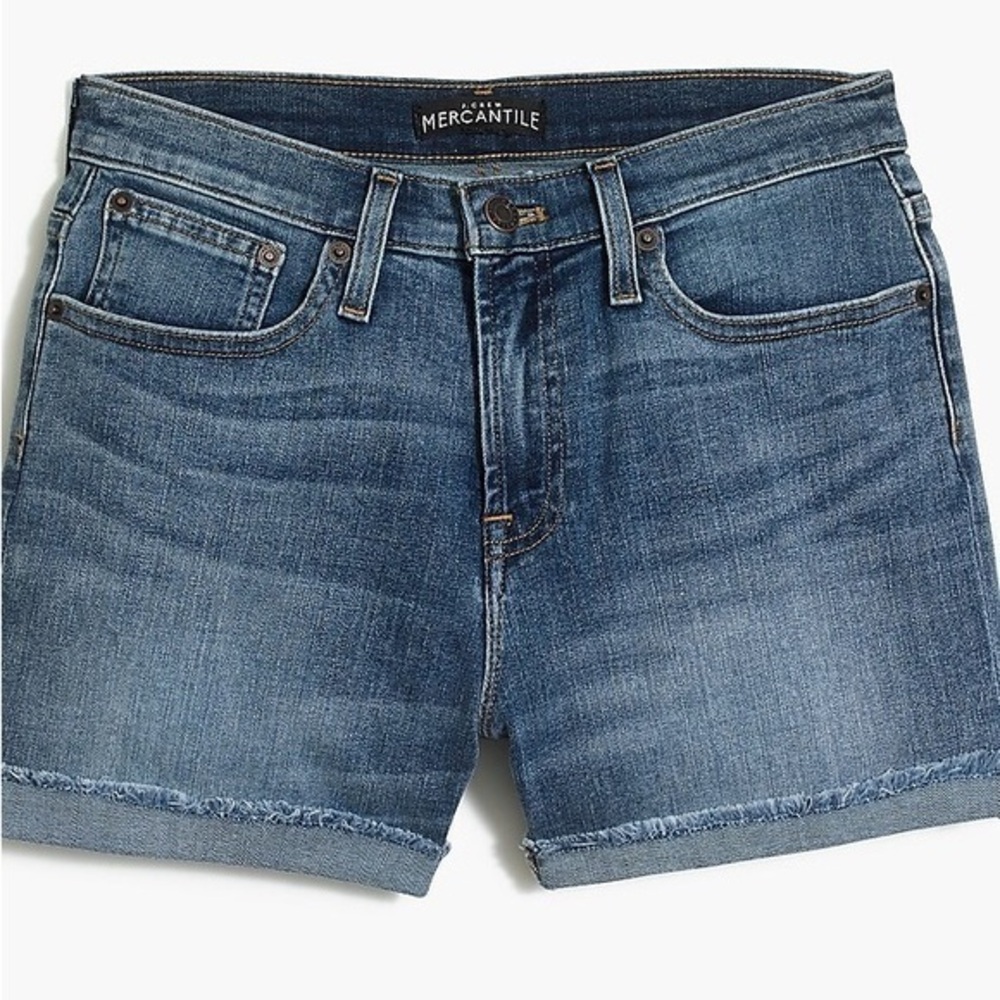JCrew Mercantile Dark Blue High Rise Neutral Cutoff Stretch Denim Jean Shorts 28